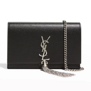 Authentic Saint Laurent Kate YSL Monogram Grain de Poudre Wallet on Chain